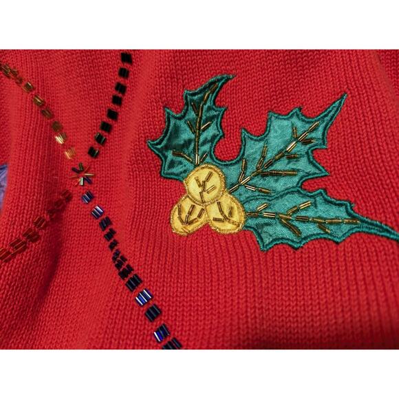 VTG The Eagles Eye Ugly Red Christmas Sweater Turtleneck Size S Beaded Holiday - Picture 5 of 11